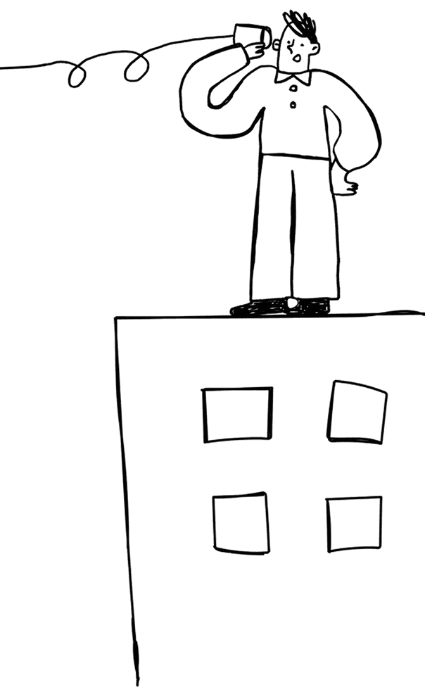 Men on the right speaking on the with cup telephone